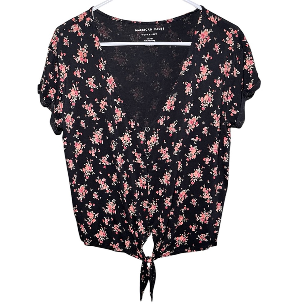 American Eagle Tie Front Floral Shirt